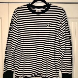 Bape Black and White Striped Long Sleeve Tee